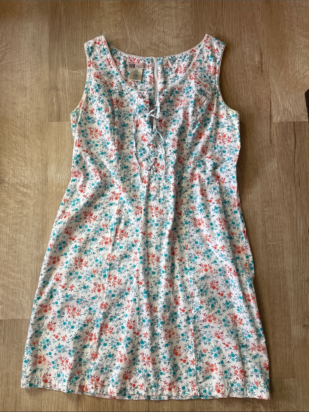 Sleeveless Floral 100% cotton Dress White with Coral & Teal Flowers summer dress